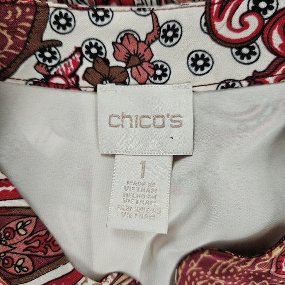 NWOT Chicos red pink white brown paisley bomber jacket Womens Medium - Picture 6 of 8